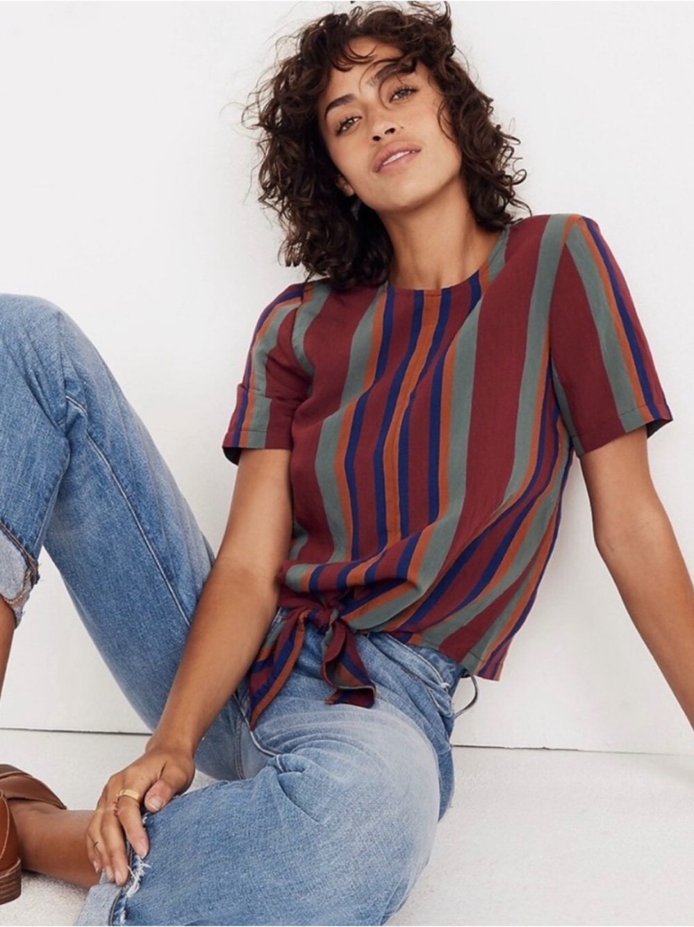 Madewell Button Back Tie Tee in Rosalinda Stripe